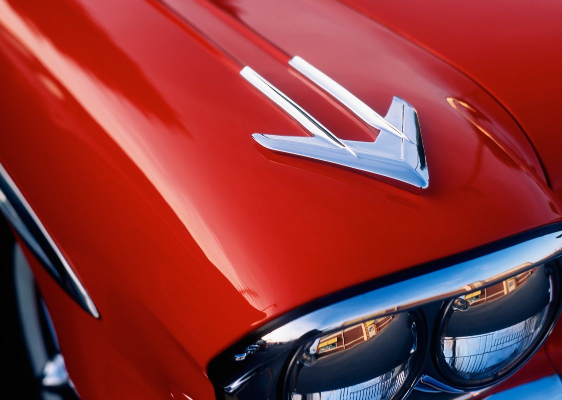 classic-red-american-car-closeup