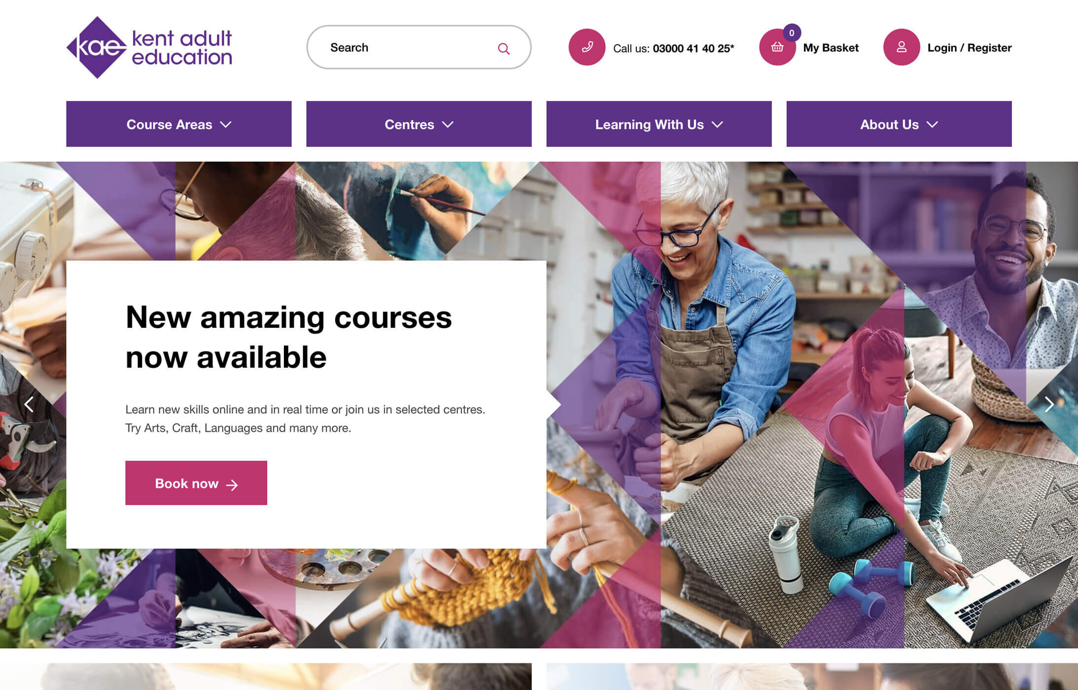 Kent Adult Education website header